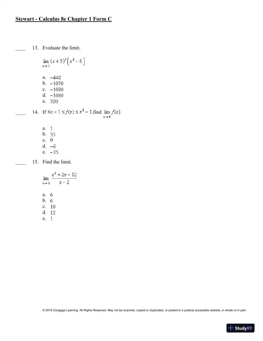 Single Variable Calculus, 8th Edition Test Bank, page 20