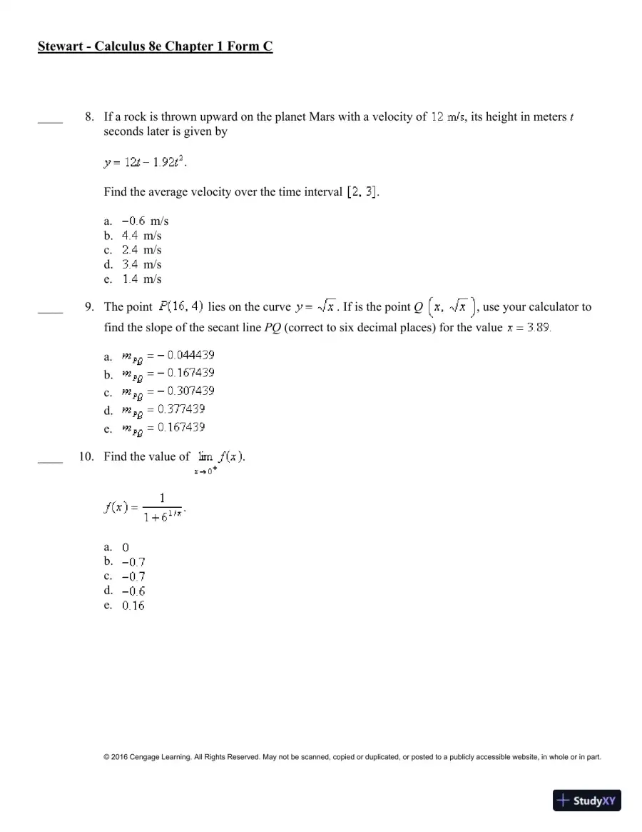 Single Variable Calculus, 8th Edition Test Bank, page 27