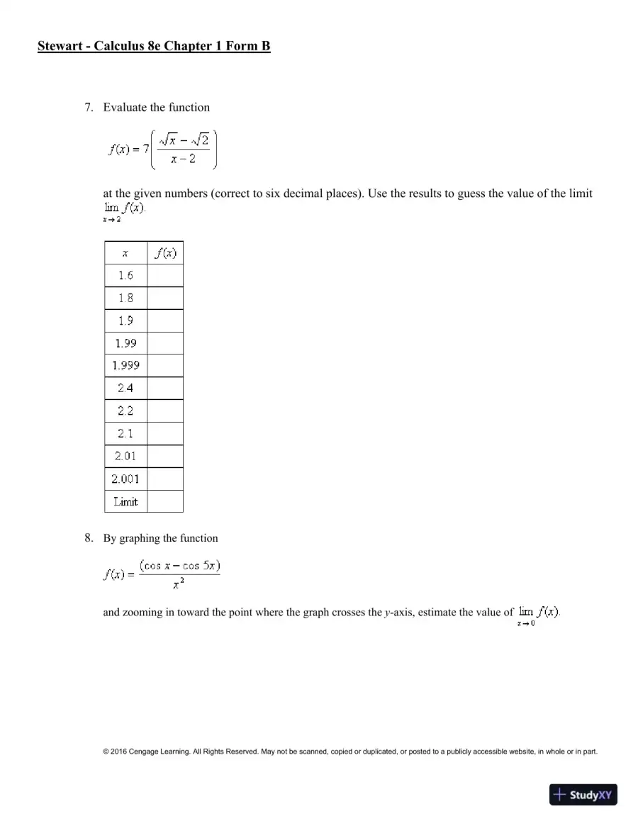 Single Variable Calculus, 8th Edition Test Bank, page 8