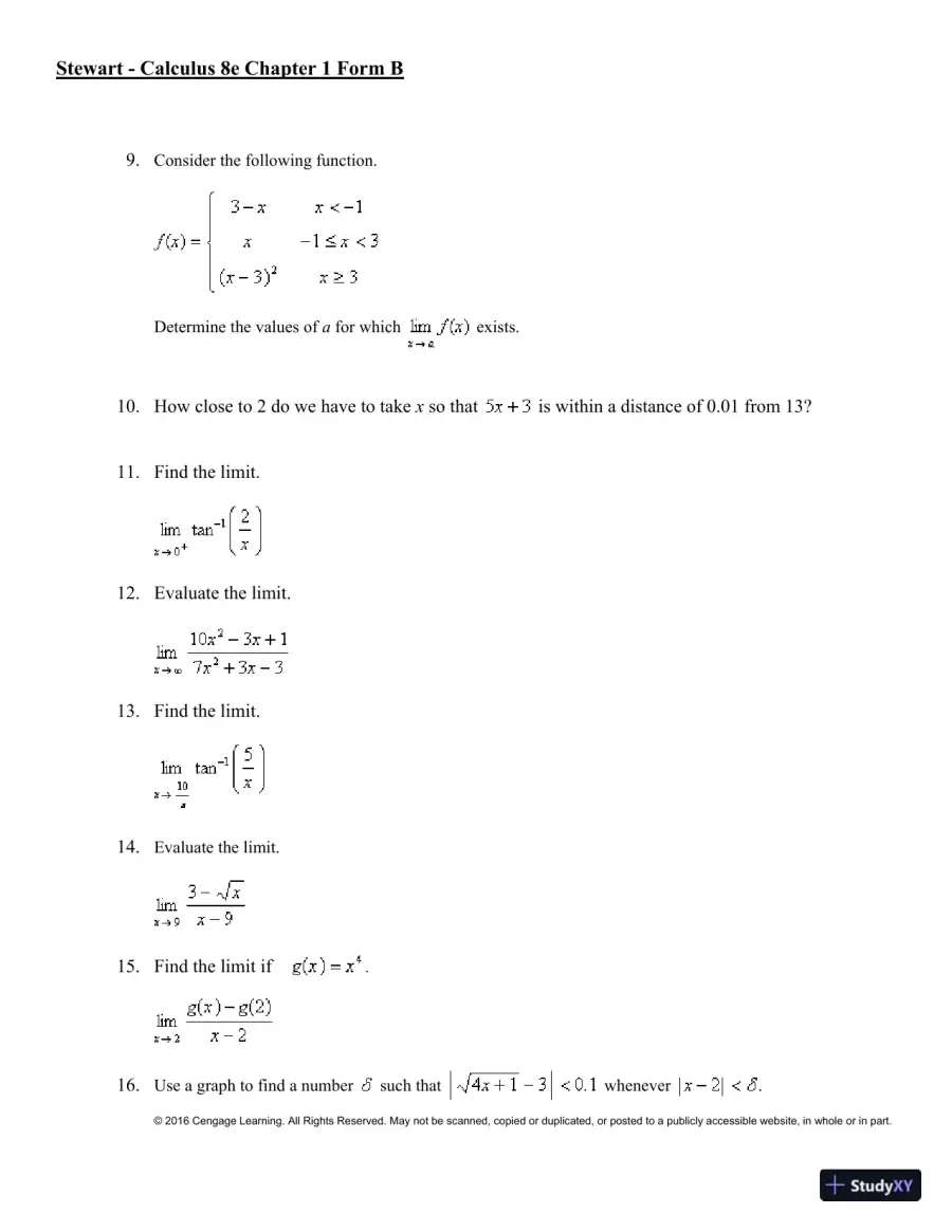 Single Variable Calculus, 8th Edition Test Bank, page 9