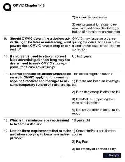 OMVIC Practice Exam Chapter 1-18 with Answers (59 Solved Questions) - Page 3 preview image