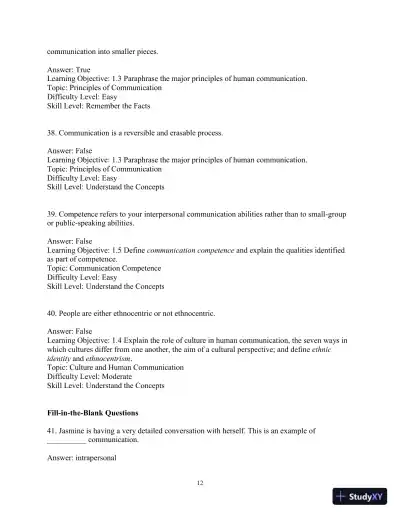 Test Bank for Essentials of Human Communication, 9th Edition - Page 15 preview image