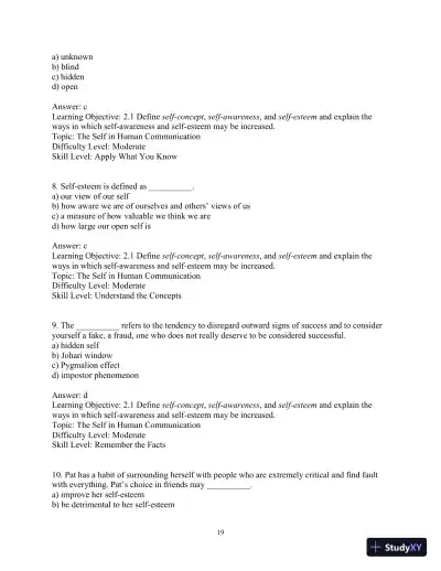 Test Bank for Essentials of Human Communication, 9th Edition - Page 22 preview image