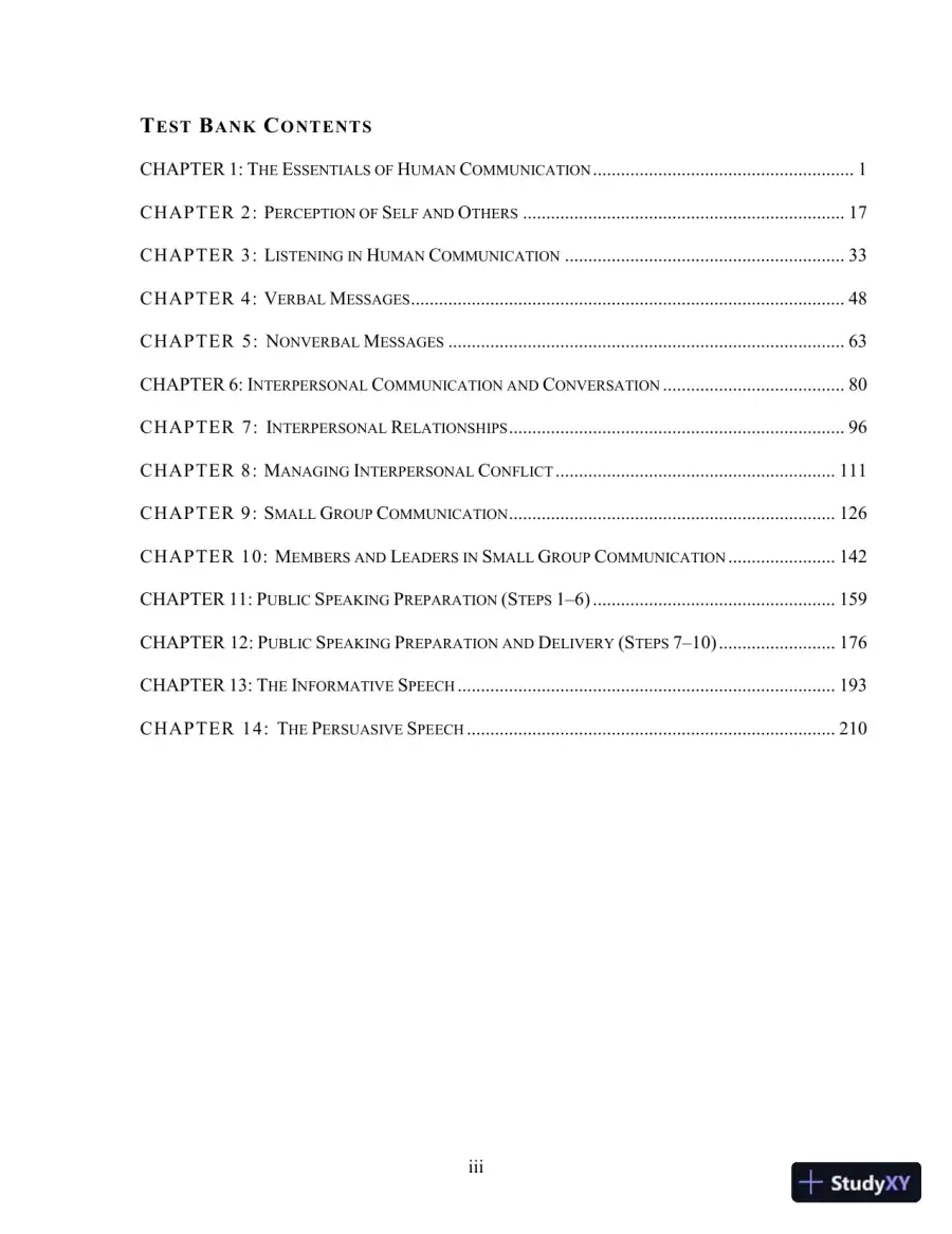 Test Bank for Essentials of Human Communication, 9th Edition, page 3
