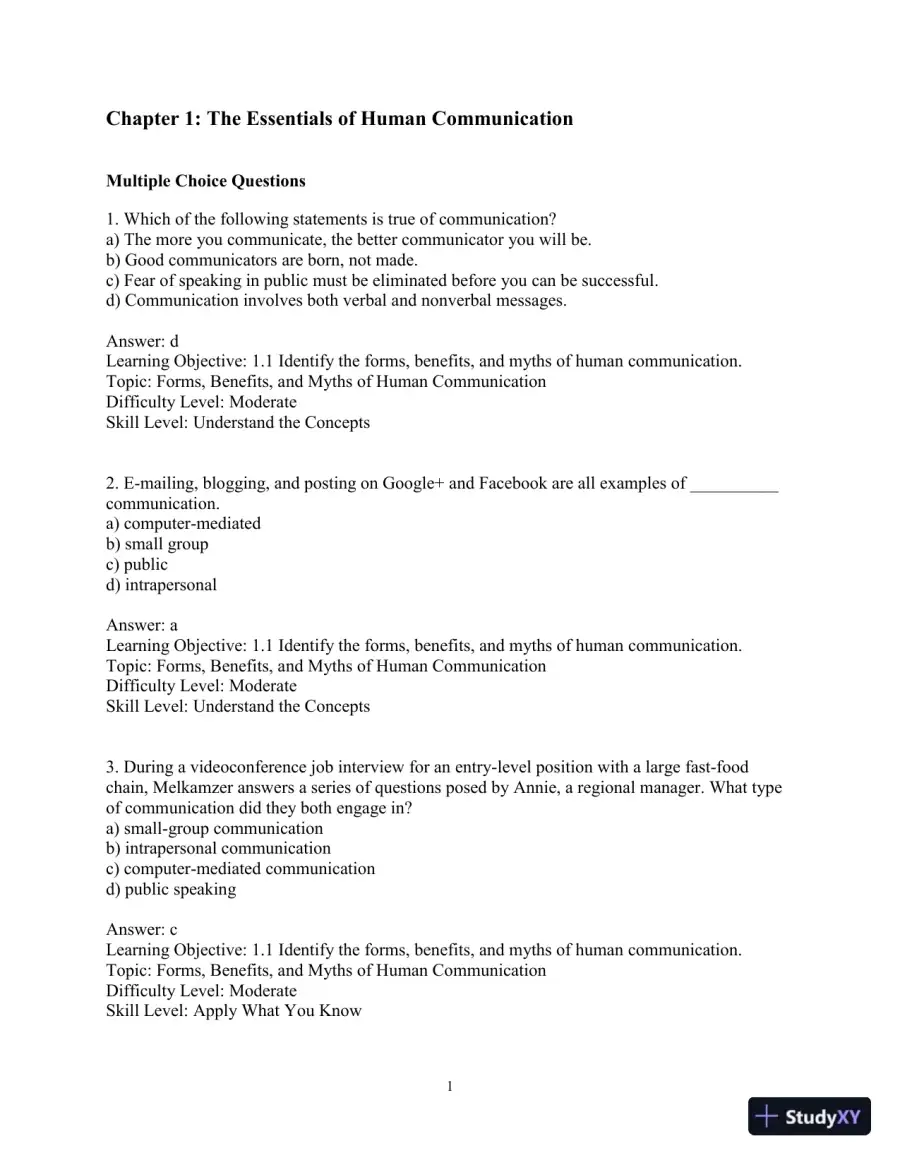 Test Bank for Essentials of Human Communication, 9th Edition, page 4