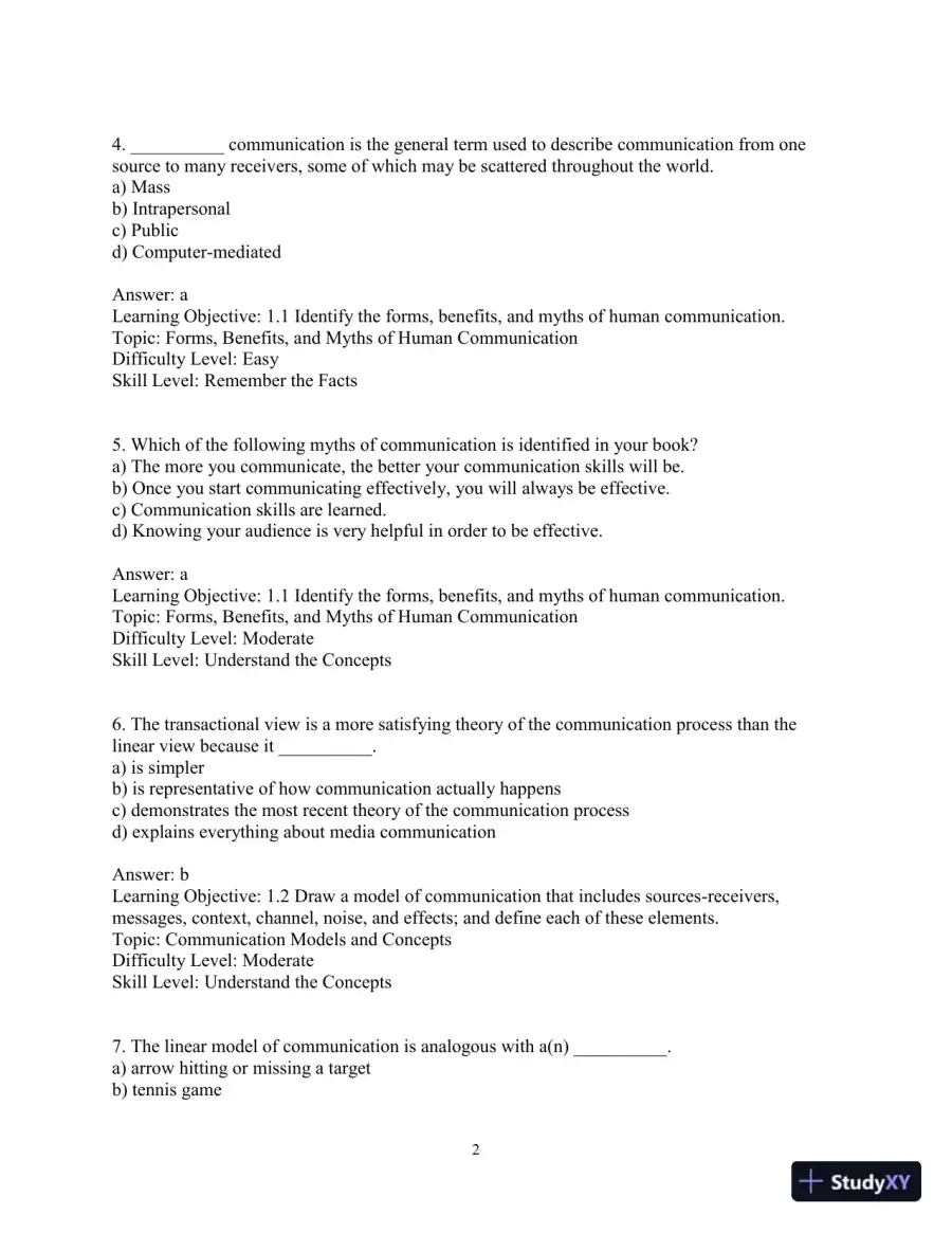 Test Bank for Essentials of Human Communication, 9th Edition, page 5