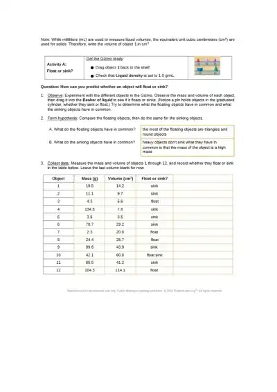 Exploring Density Measuring Mass and Volume of Obj - Page 2 preview image