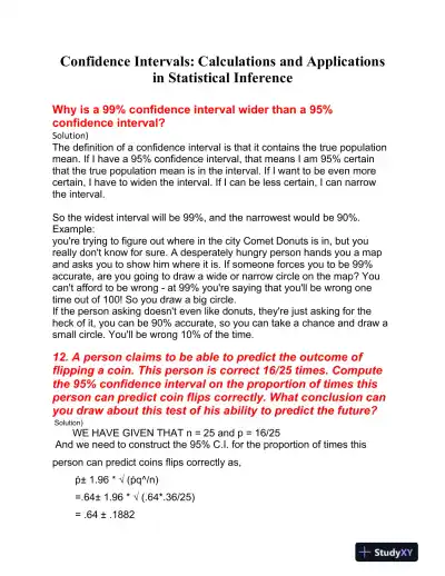 Confidence Intervals: Calculations and Applications in Statistical Inference - Page 1 preview image