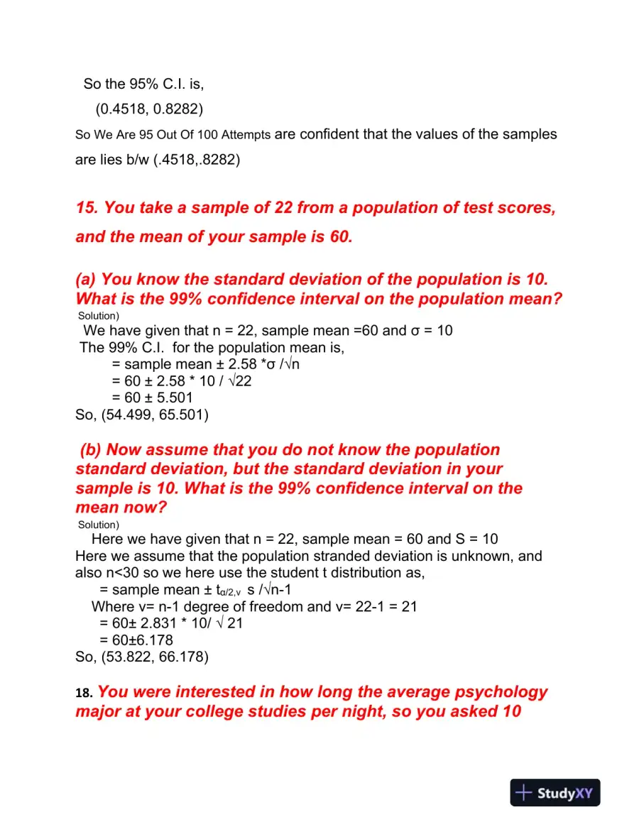 Confidence Intervals: Calculations and Applications in Statistical Inference, page 3