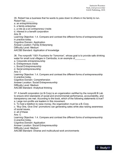 Entrepreneurship: The Practice and Mindset 1st Edition Test Bank - Page 12 preview image