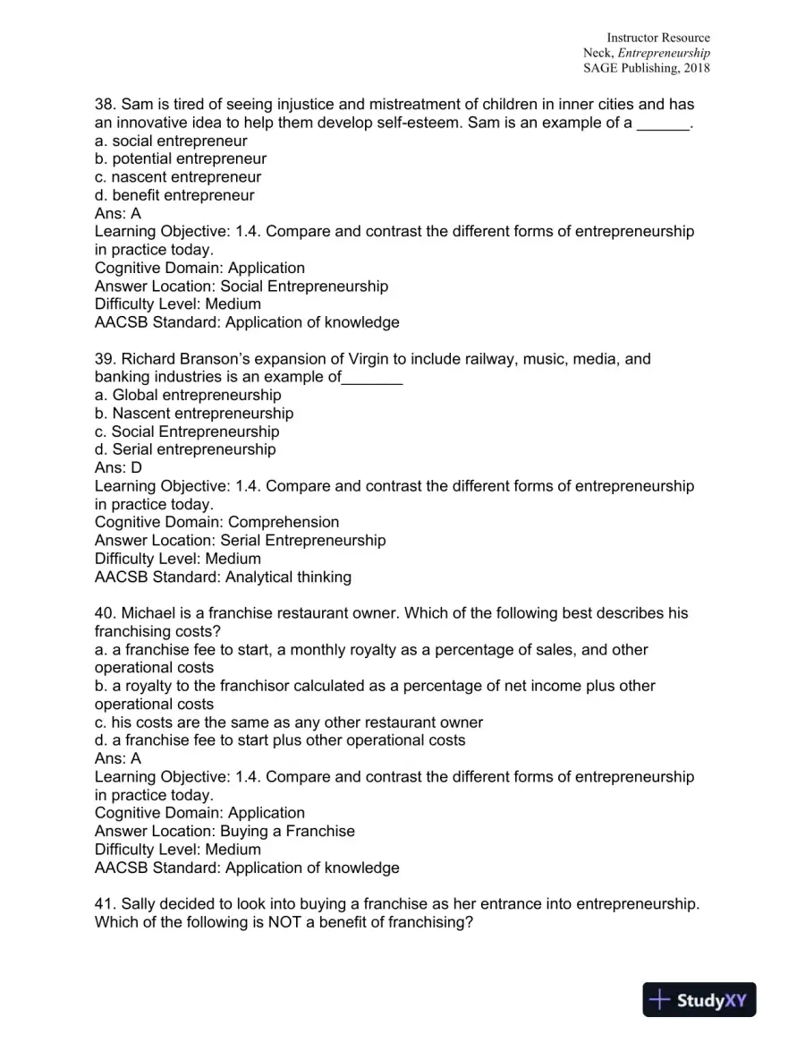Entrepreneurship: The Practice and Mindset 1st Edition Test Bank, page 13