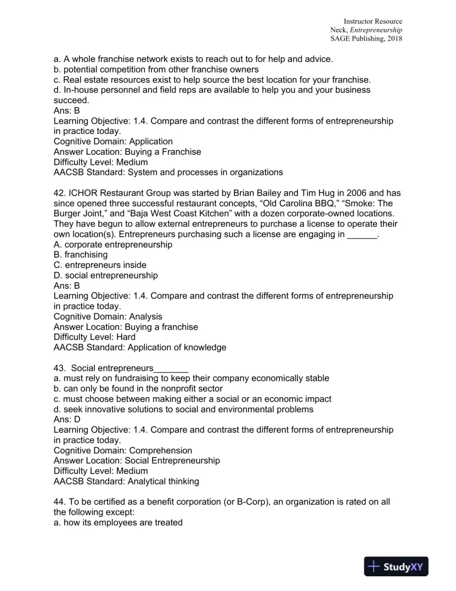 Entrepreneurship: The Practice and Mindset 1st Edition Test Bank, page 14