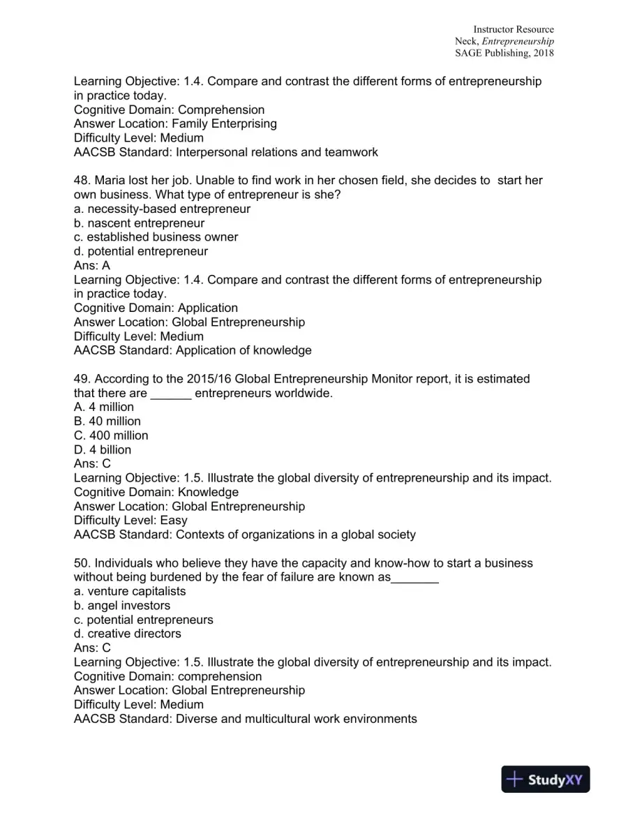 Entrepreneurship: The Practice and Mindset 1st Edition Test Bank, page 16