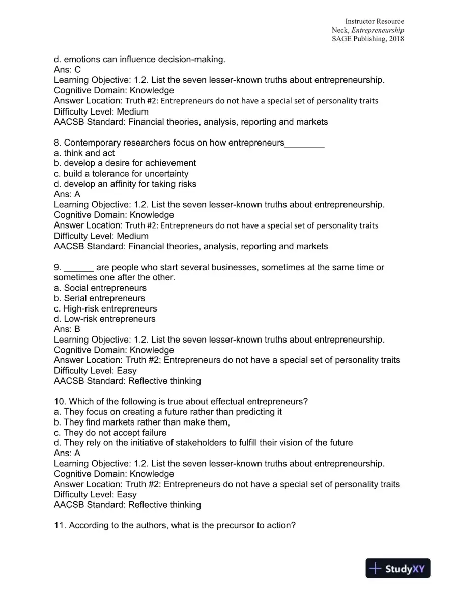 Entrepreneurship: The Practice and Mindset 1st Edition Test Bank, page 4