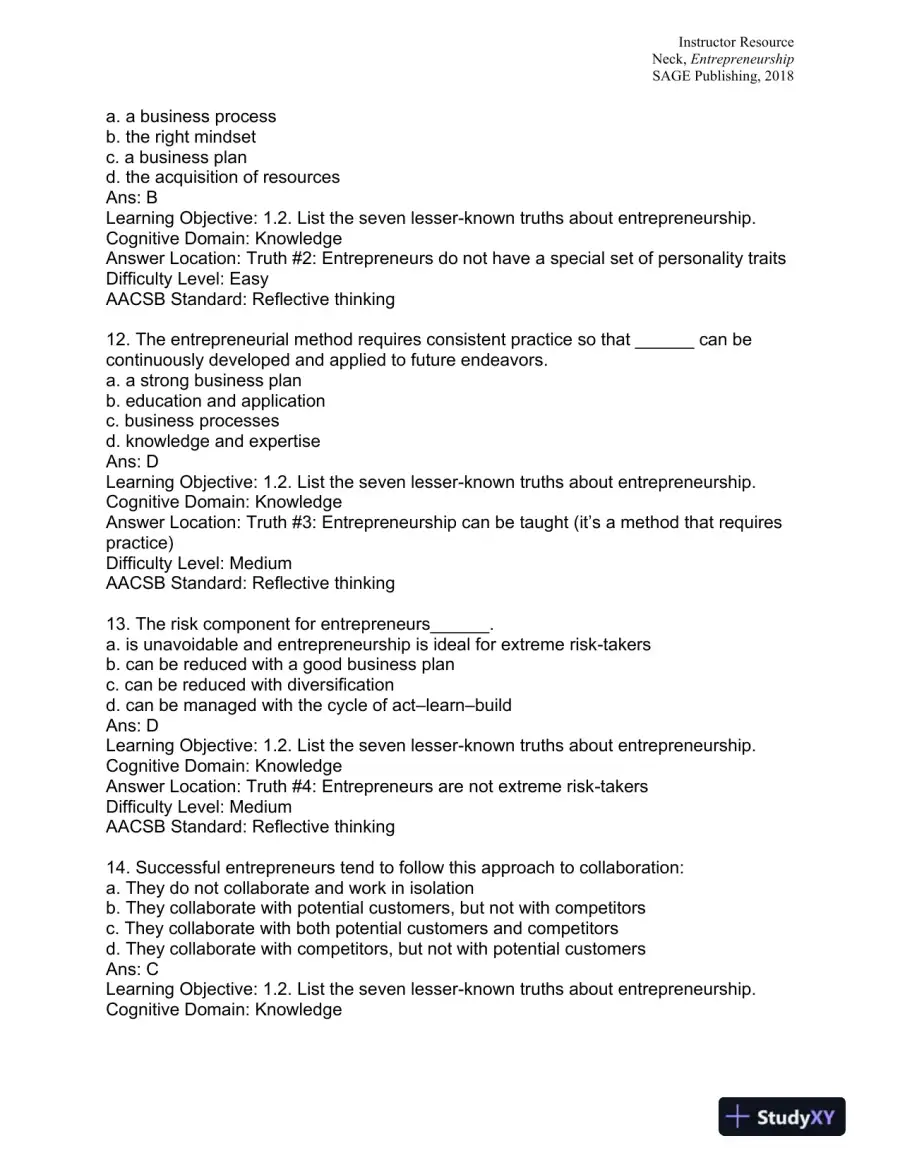 Entrepreneurship: The Practice and Mindset 1st Edition Test Bank, page 5