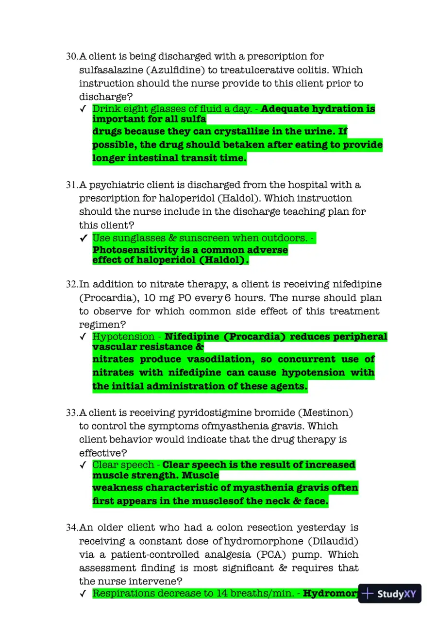 NR293 Chamberlain College of Nursing Advanced Pharmacology Practice Exam With Answers (125 Solved Questions), page 11