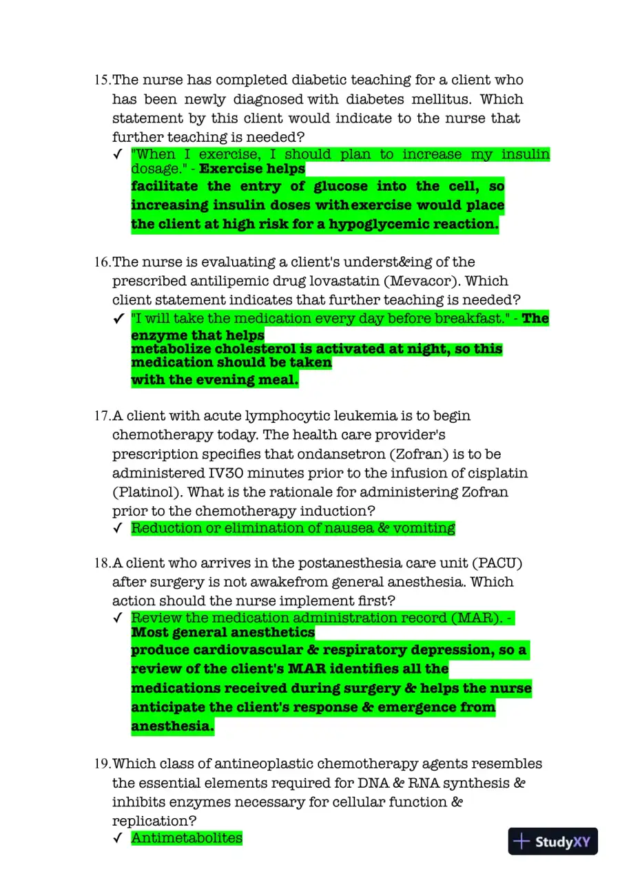 NR293 Chamberlain College of Nursing Advanced Pharmacology Practice Exam With Answers (125 Solved Questions), page 7