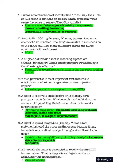 NR293 Chamberlain College of Nursing Advanced Pharmacology Practice Exam With Answers (125 Solved Questions) - Page 9 preview image