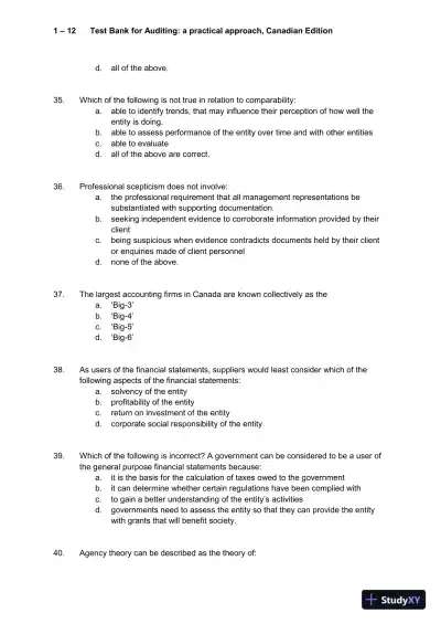 Auditing : A Practical Approach, Canadian Edition Test Bank - Page 13 preview image