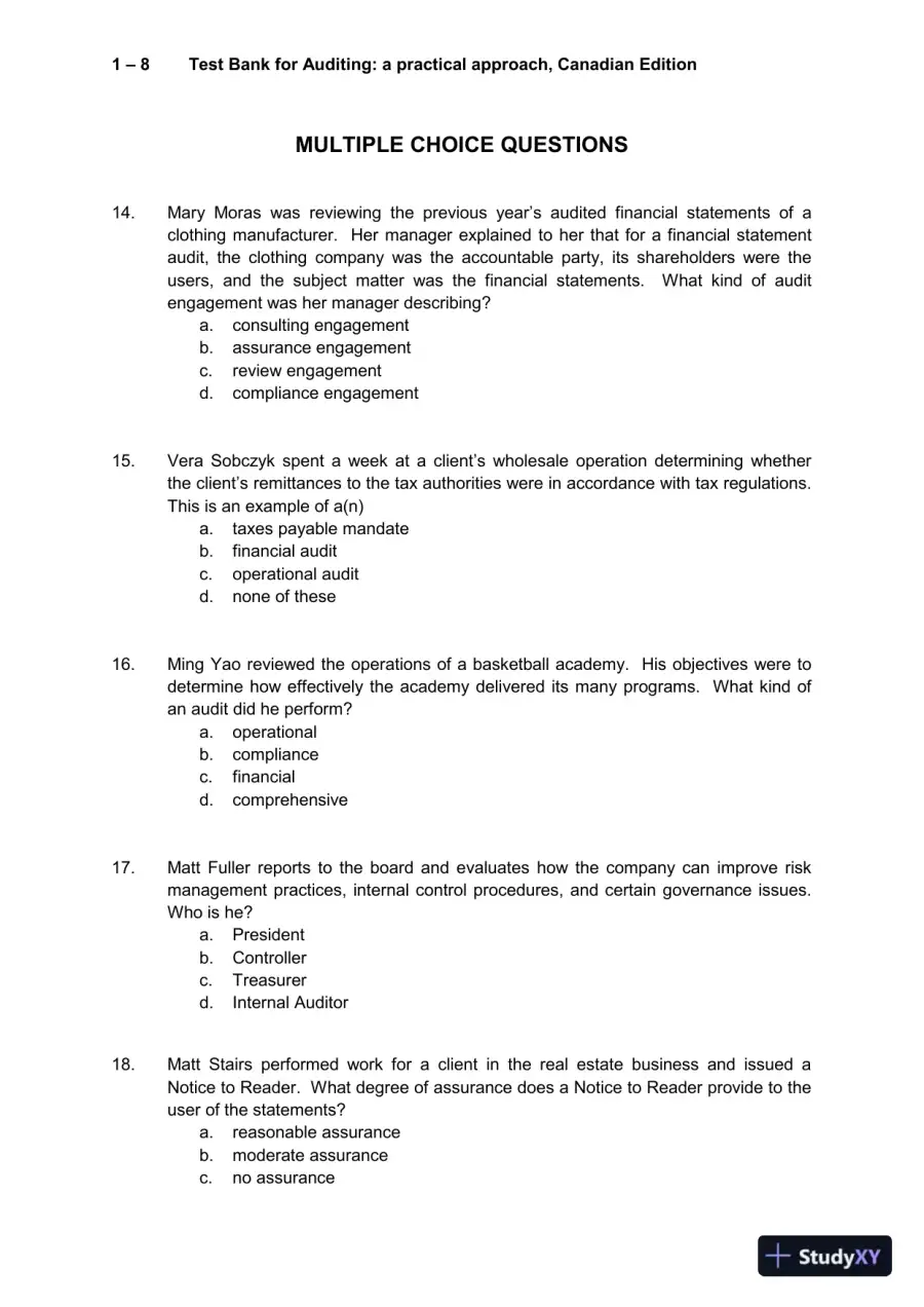 Auditing : A Practical Approach, Canadian Edition Test Bank, page 9