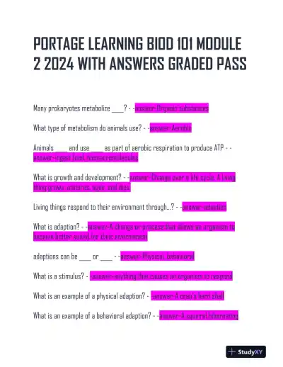 2024 BIOD101 Biochemistry Practice Exam With Answers (186 Solved Questions) - Page 1 preview image