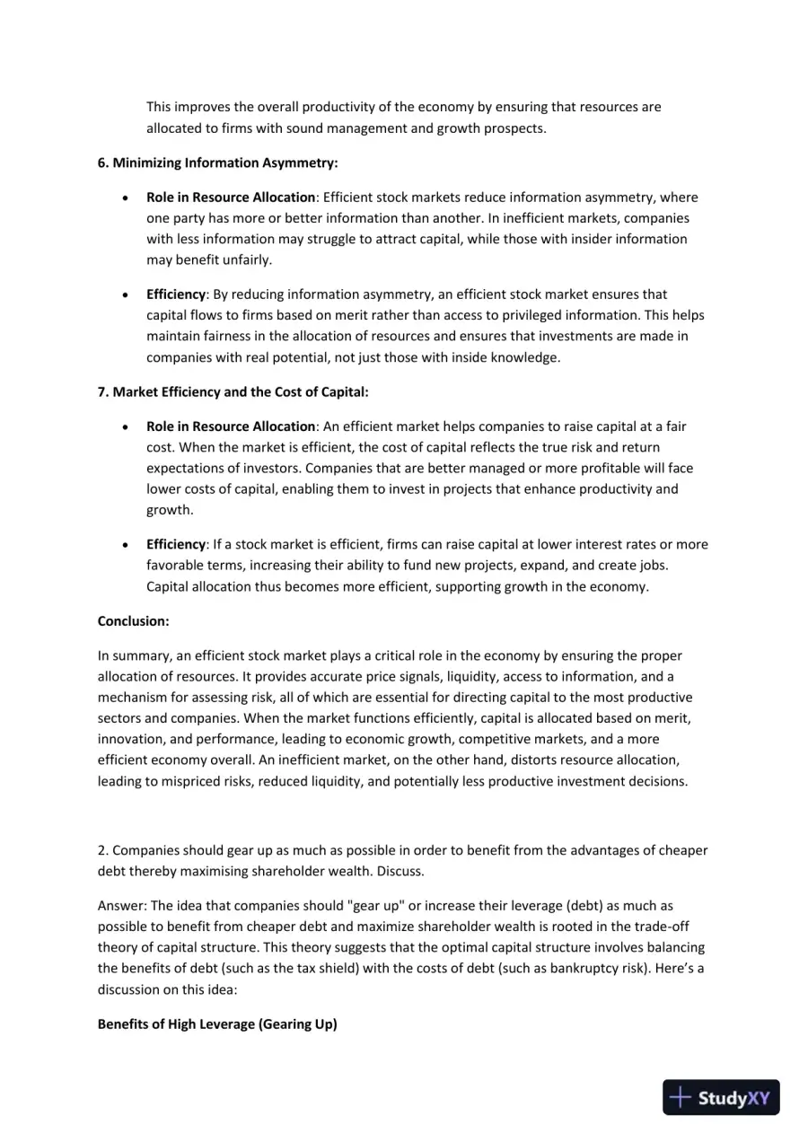 Exploring Key Financial Theories: Capital Structure, Investment Strategies, Mergers & Acquisitions, and Market Efficiency, page 10