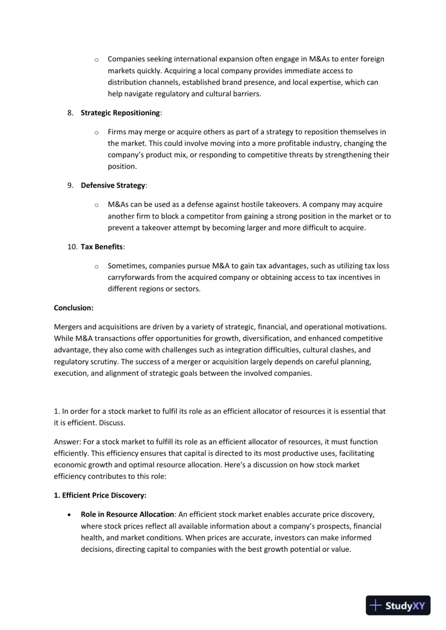 Exploring Key Financial Theories: Capital Structure, Investment Strategies, Mergers & Acquisitions, and Market Efficiency, page 8