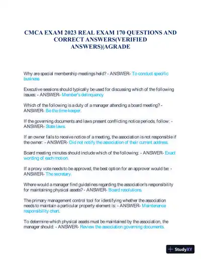 2023 CMCA Real Exam with Answers (191 Solved Questions) - Page 1 preview image