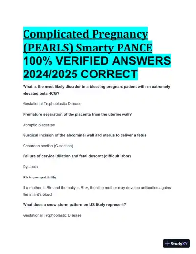 2024-2025 Complicated Pregnancy Disorders (PEARLS) (Smarty PANCE) with Answers (64 Solved Questions) - Page 1 preview image