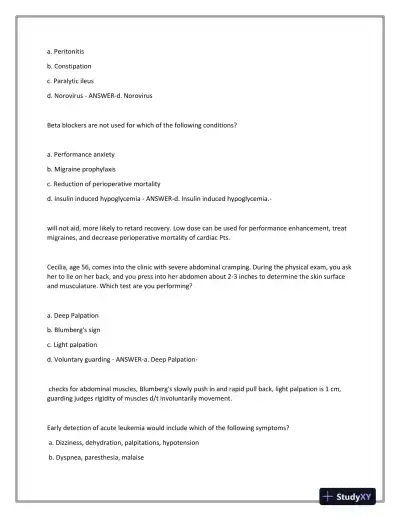 2023-2024 BARKLEY 3P Nursing Diagnosis Actual Exam With Answers (101 Solved Questions) - Page 10 preview image