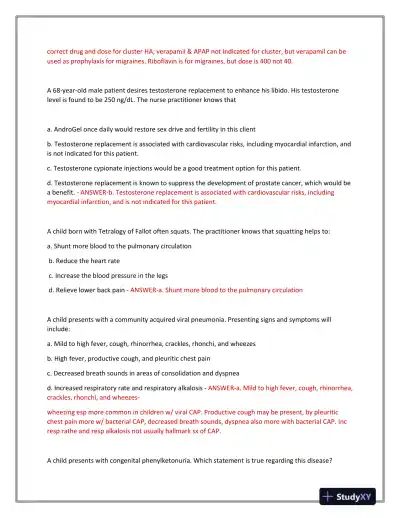 2023-2024 BARKLEY 3P Nursing Diagnosis Actual Exam With Answers (101 Solved Questions) - Page 4 preview image
