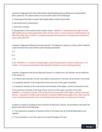 2023-2024 BARKLEY 3P Nursing Diagnosis Actual Exam With Answers (101 Solved Questions) - Page 6 preview image