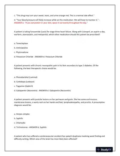 2023-2024 BARKLEY 3P Nursing Diagnosis Actual Exam With Answers (101 Solved Questions) - Page 7 preview image