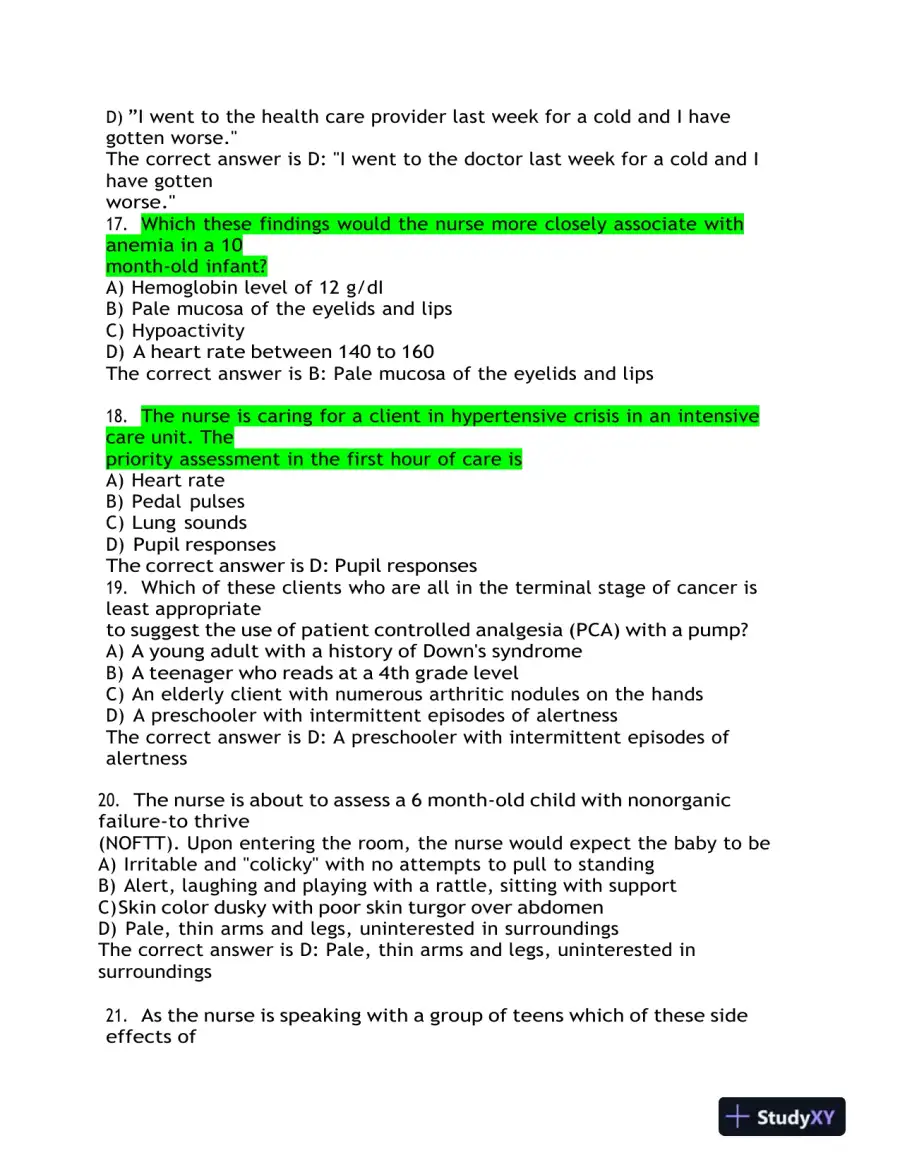 HESI Child Care Exit Practice Exam Version 1 With Answers (160 Solved Questions), page 7