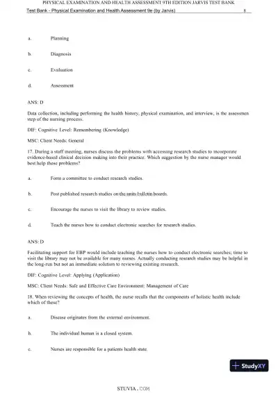 Test Bank for Physical Examination and Health Assessment, 9th Edition (Chapters 1-15) - Page 10 preview image