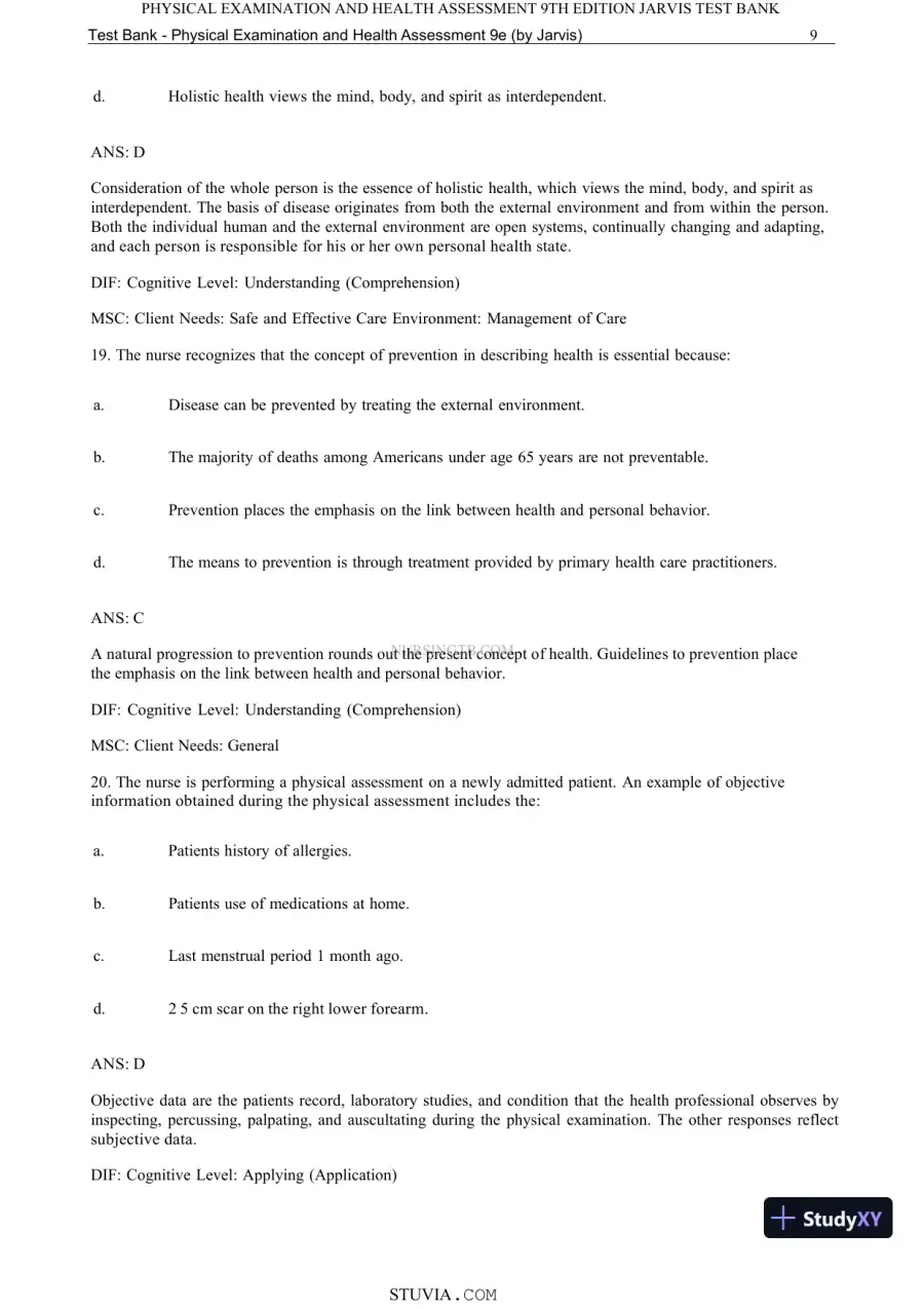 Test Bank for Physical Examination and Health Assessment, 9th Edition (Chapters 1-15), page 11