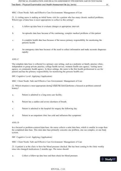 Test Bank for Physical Examination and Health Assessment, 9th Edition (Chapters 1-15) - Page 12 preview image