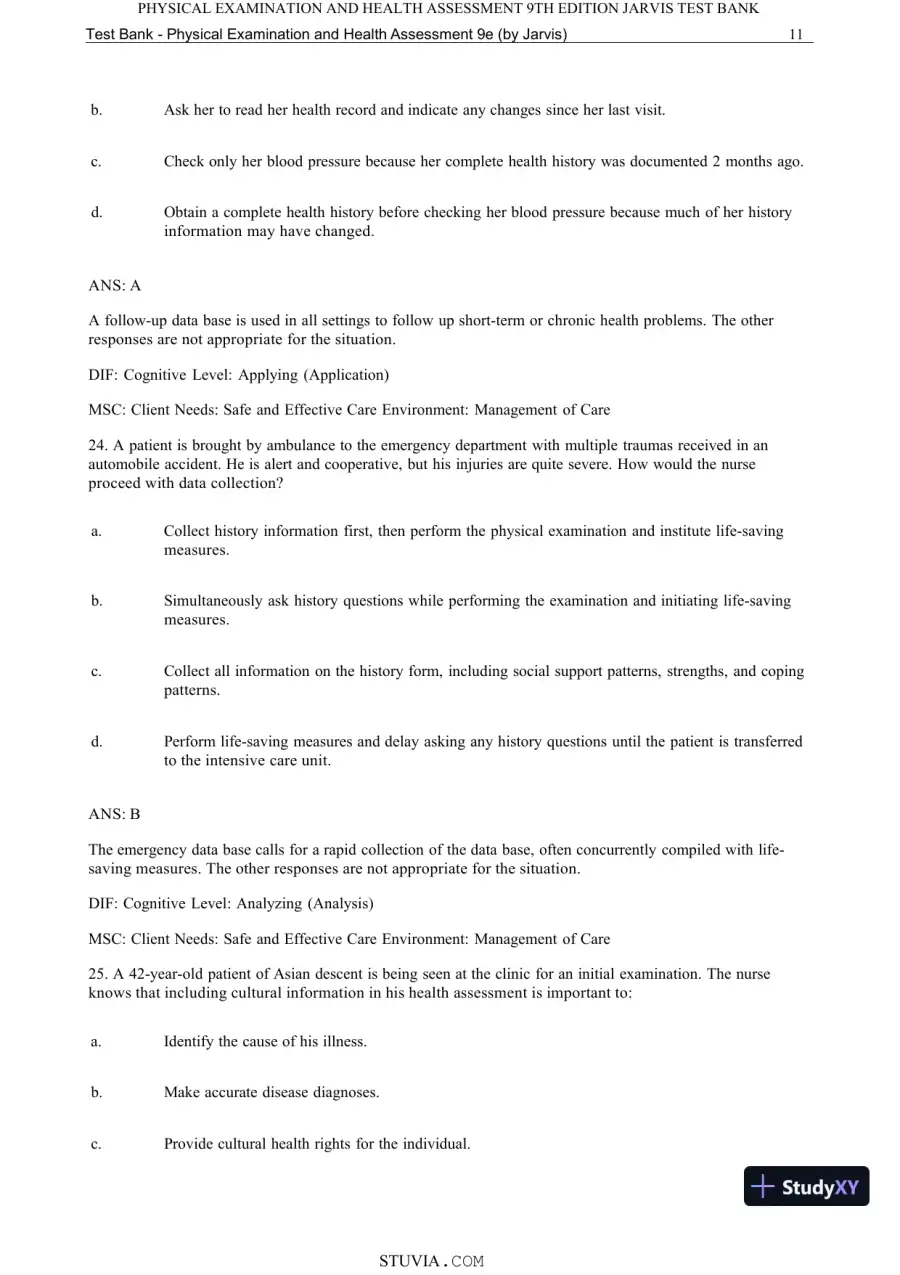 Test Bank for Physical Examination and Health Assessment, 9th Edition (Chapters 1-15), page 13