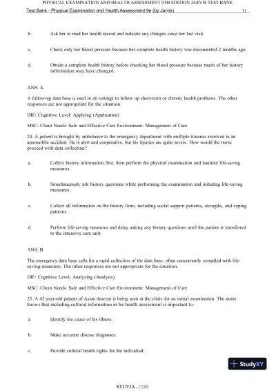 Test Bank for Physical Examination and Health Assessment, 9th Edition (Chapters 1-15) - Page 13 preview image