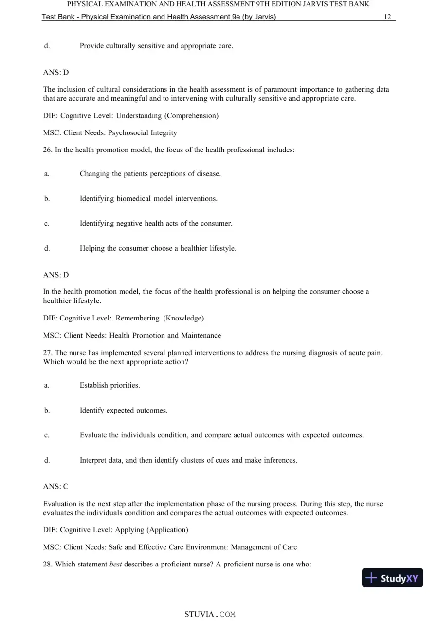 Test Bank for Physical Examination and Health Assessment, 9th Edition (Chapters 1-15), page 14