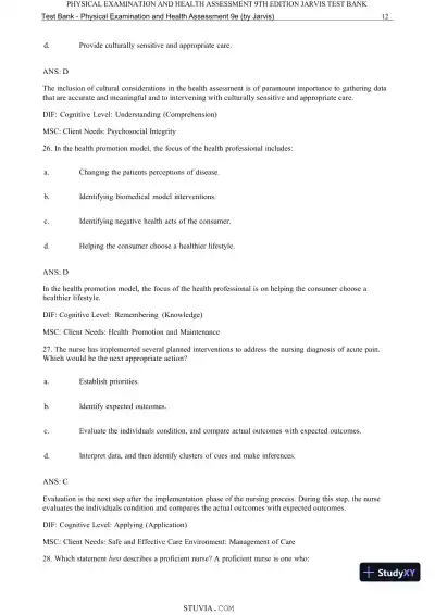 Test Bank for Physical Examination and Health Assessment, 9th Edition (Chapters 1-15) - Page 14 preview image