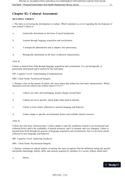 Test Bank for Physical Examination and Health Assessment, 9th Edition (Chapters 1-15) - Page 17 preview image