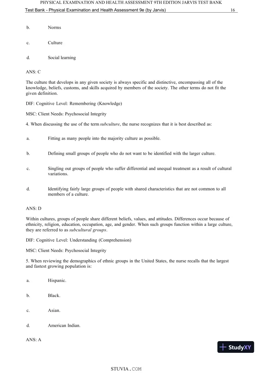 Test Bank for Physical Examination and Health Assessment, 9th Edition (Chapters 1-15), page 18