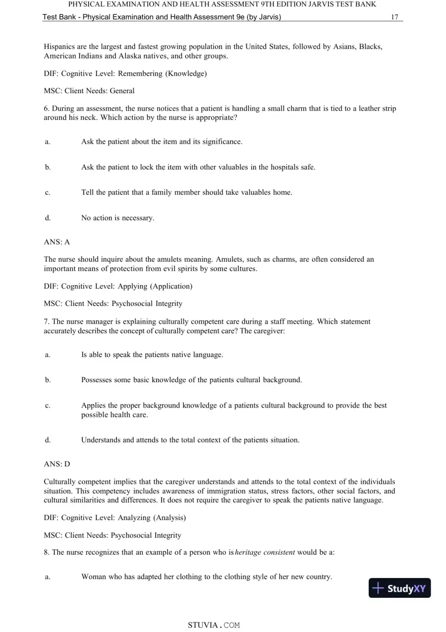 Test Bank for Physical Examination and Health Assessment, 9th Edition (Chapters 1-15), page 19