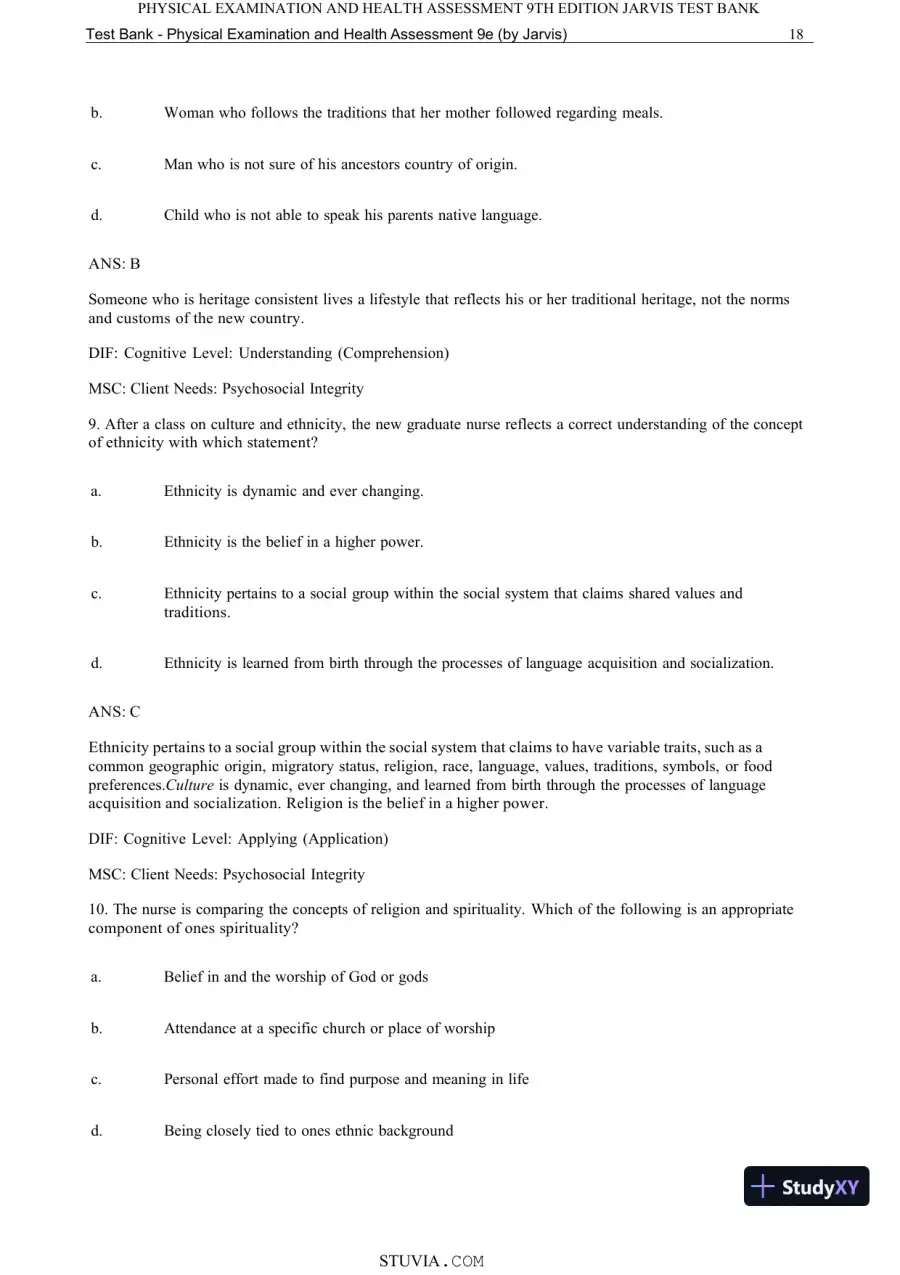 Test Bank for Physical Examination and Health Assessment, 9th Edition (Chapters 1-15), page 20