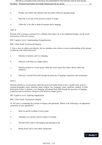 Test Bank for Physical Examination and Health Assessment, 9th Edition (Chapters 1-15) - Page 20 preview image