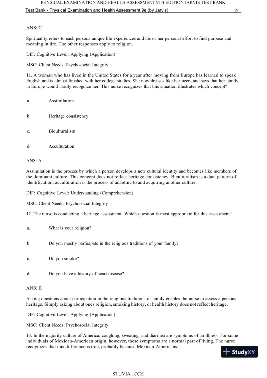 Test Bank for Physical Examination and Health Assessment, 9th Edition (Chapters 1-15), page 21