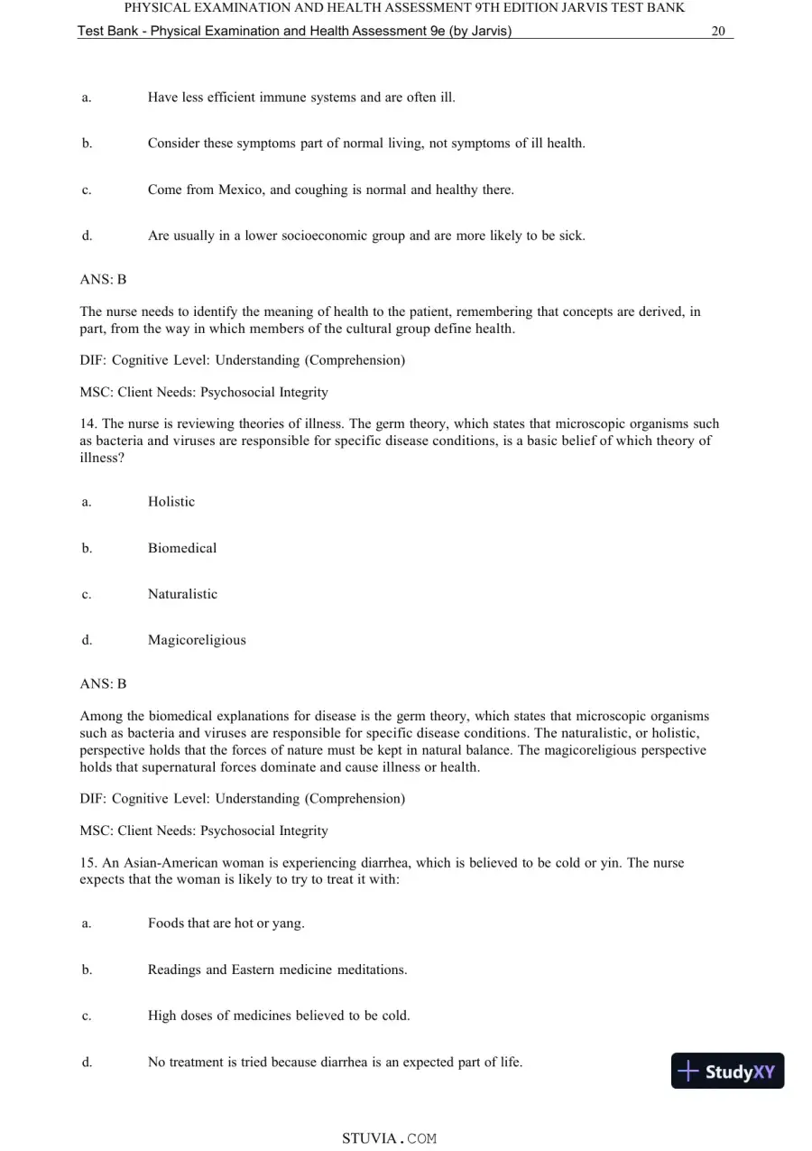 Test Bank for Physical Examination and Health Assessment, 9th Edition (Chapters 1-15), page 22