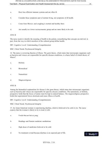 Test Bank for Physical Examination and Health Assessment, 9th Edition (Chapters 1-15) - Page 22 preview image