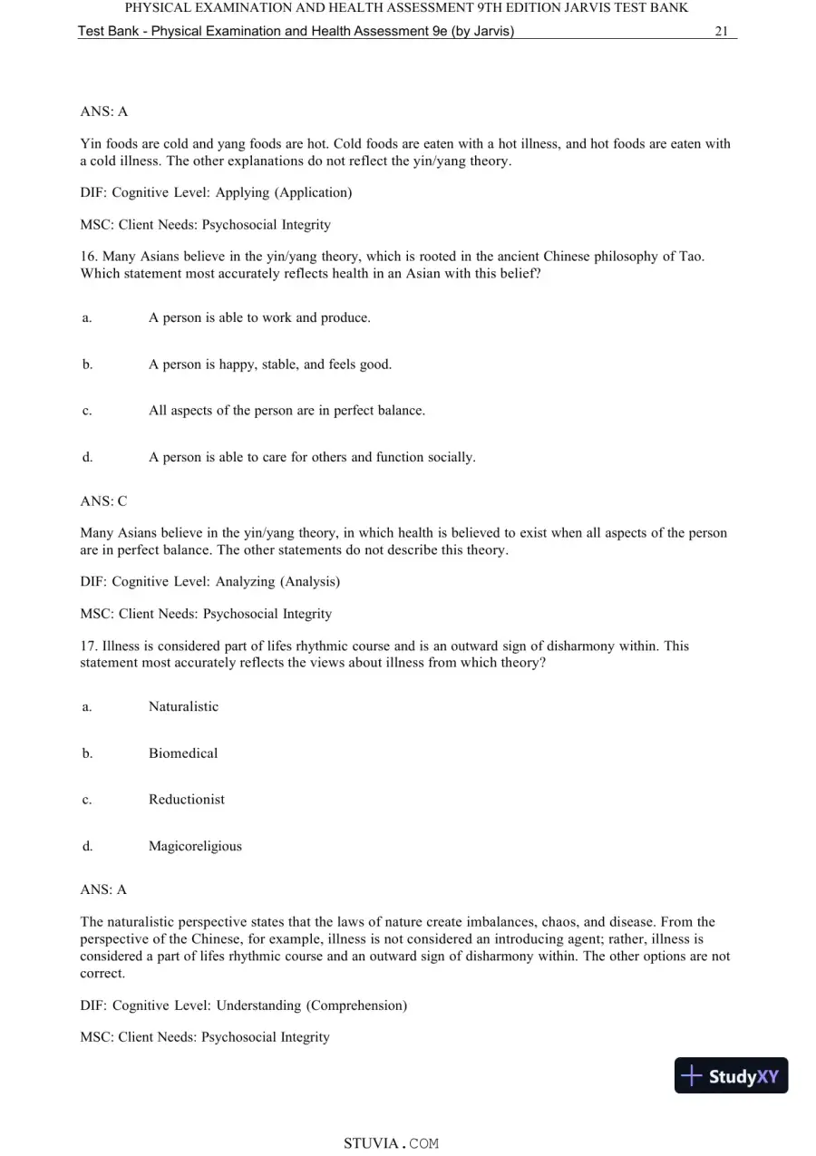 Test Bank for Physical Examination and Health Assessment, 9th Edition (Chapters 1-15), page 23